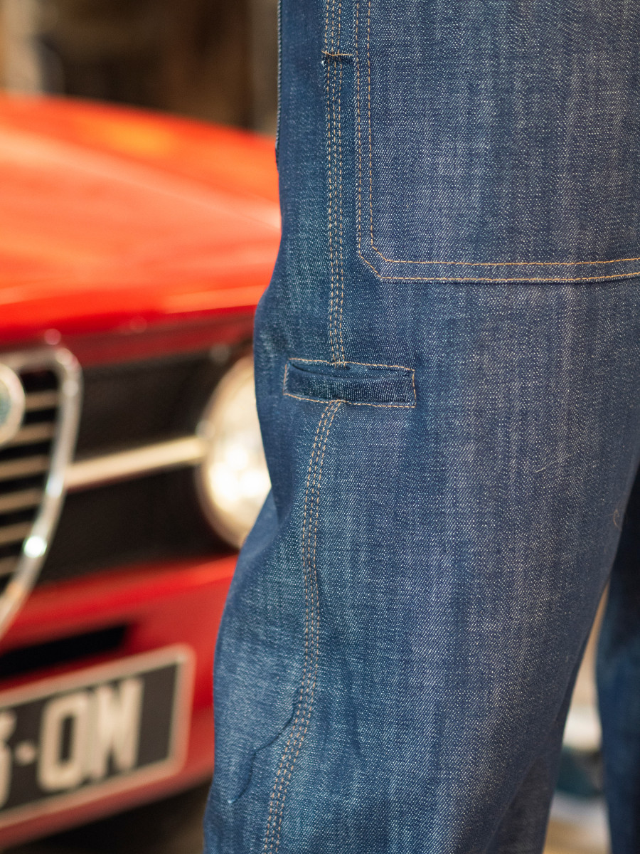cotte déboulonnée en denim poche mètre